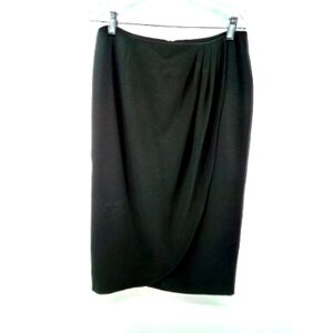 100% Pure Wool Vintage Jones New York Pleated Drape Pencil Skirt 10P Black USA